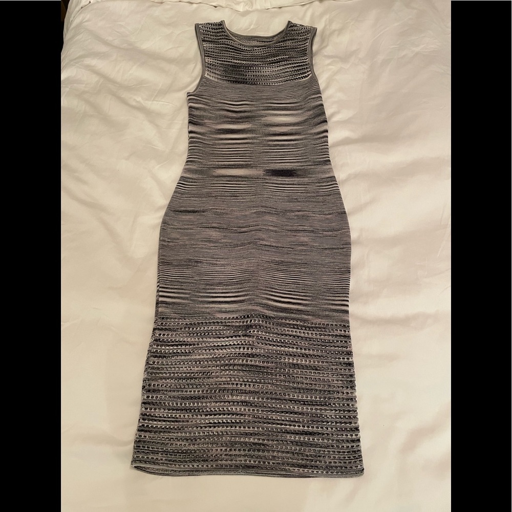 Torn by Ronny Kobo midi sleeveless dress w/ crochet detail at neck line/ bottom